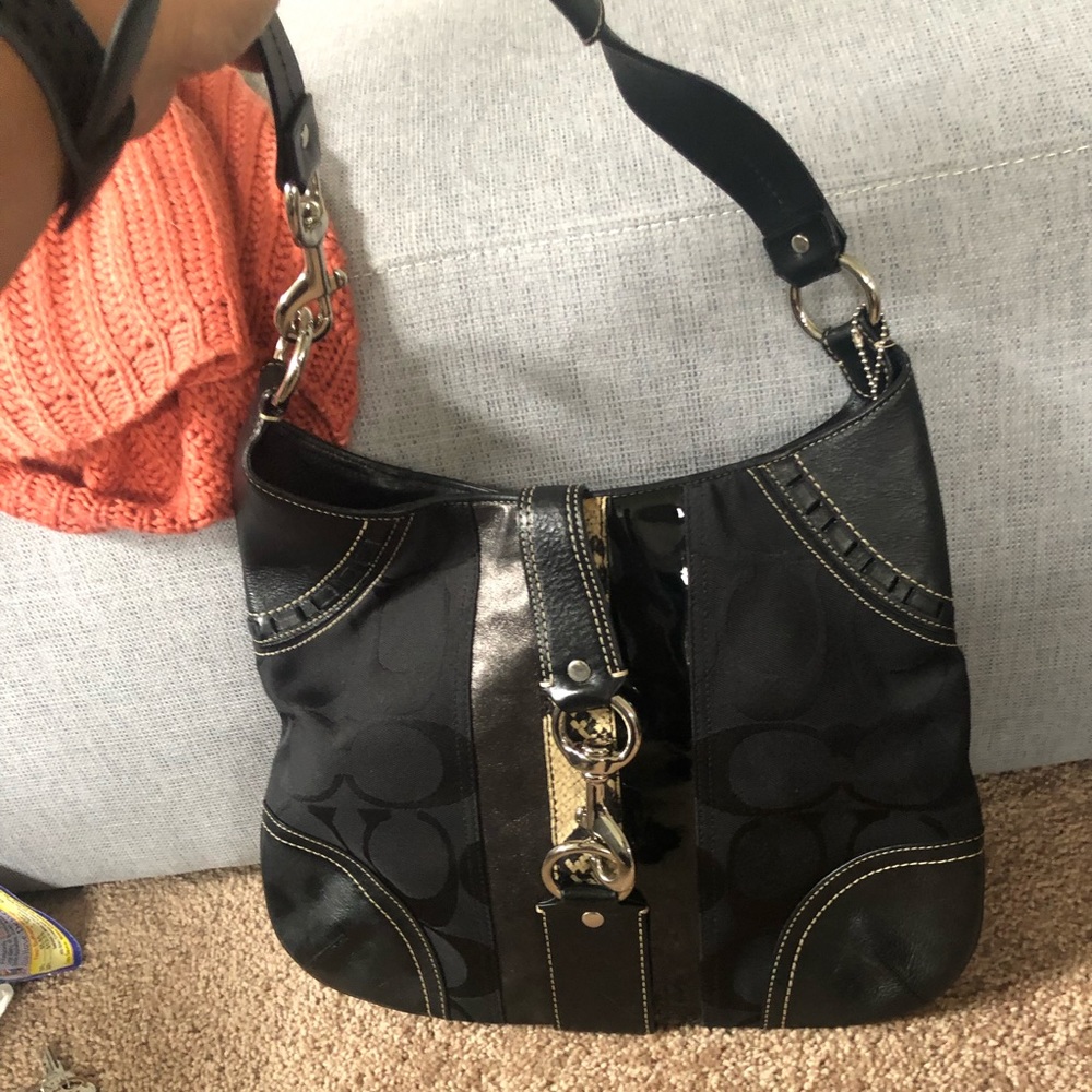 Coach Black Monogram With Python Snake Skin Stripe - image 4